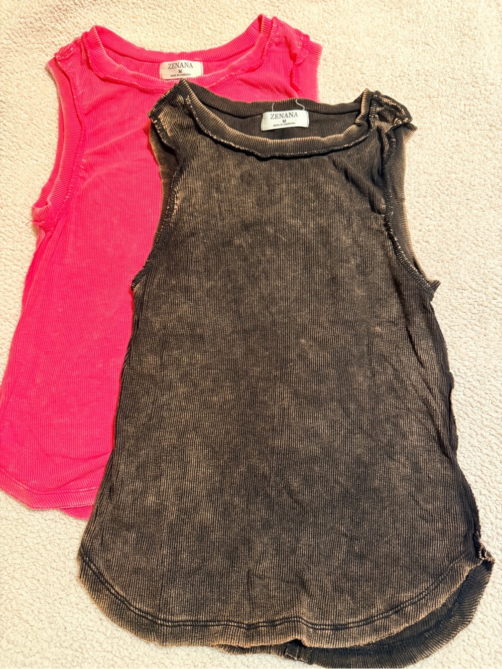 Zenana Outfitters Ribbed Sleeveless Tank Top - Hot Pink and Acid Wash Black - Picture 1 of 5